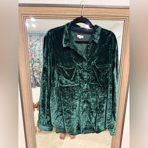 Anthropologie Pilcro Emerald Velvet Button-Down Shirt